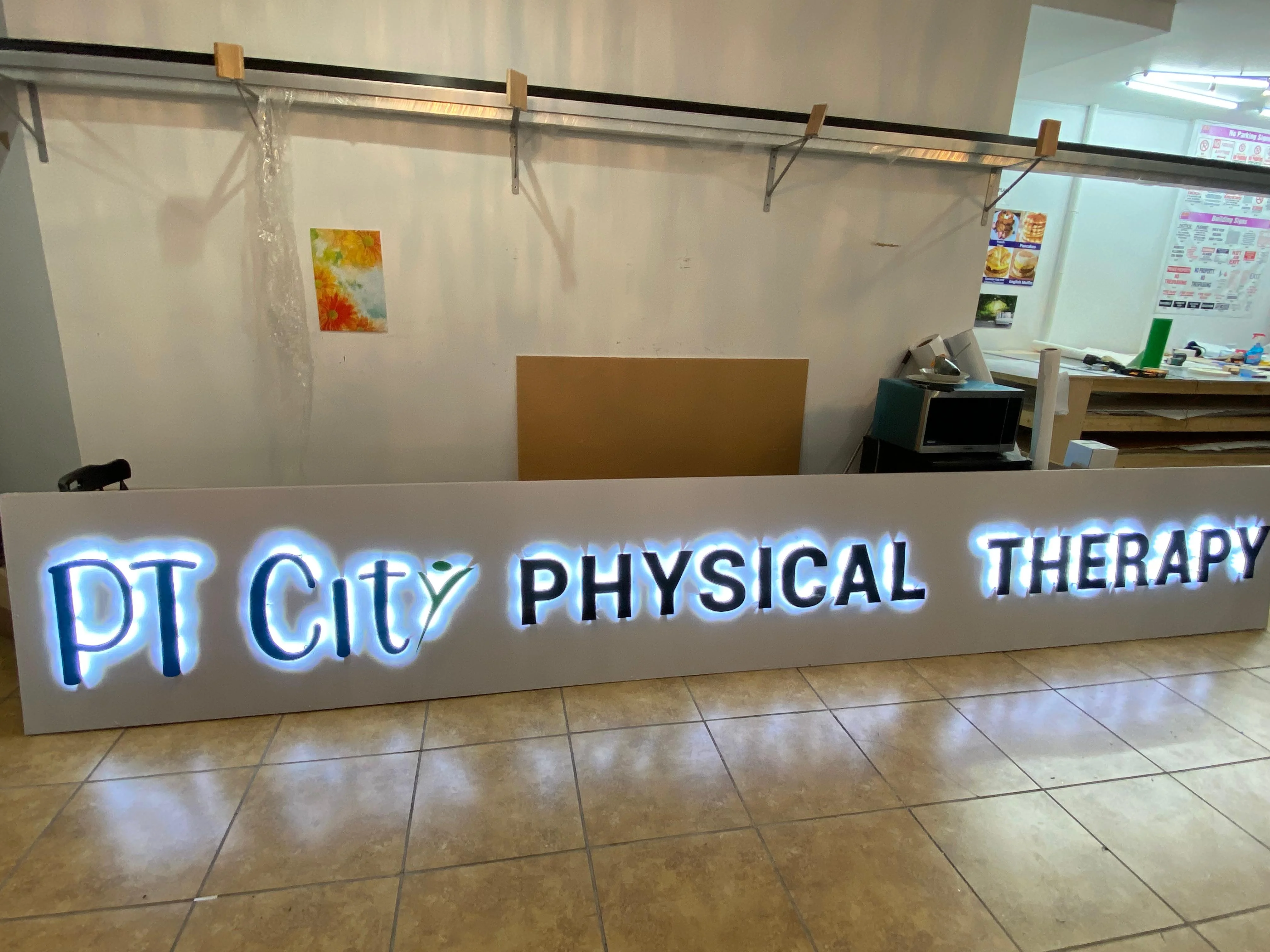 Channel letter sign in fabrication