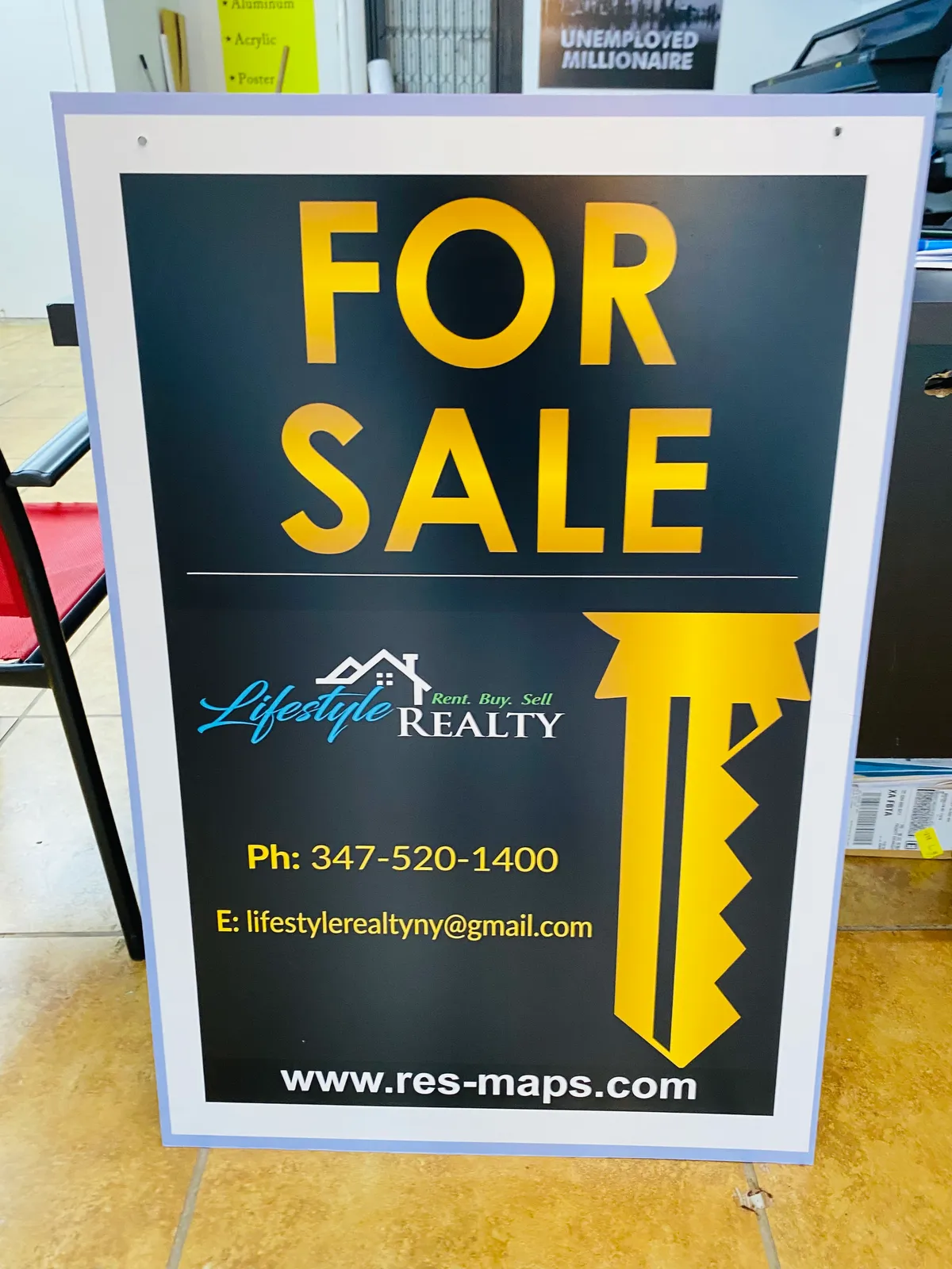 Lifestyle Realty For Sale A-frame sidewalk sign in New York