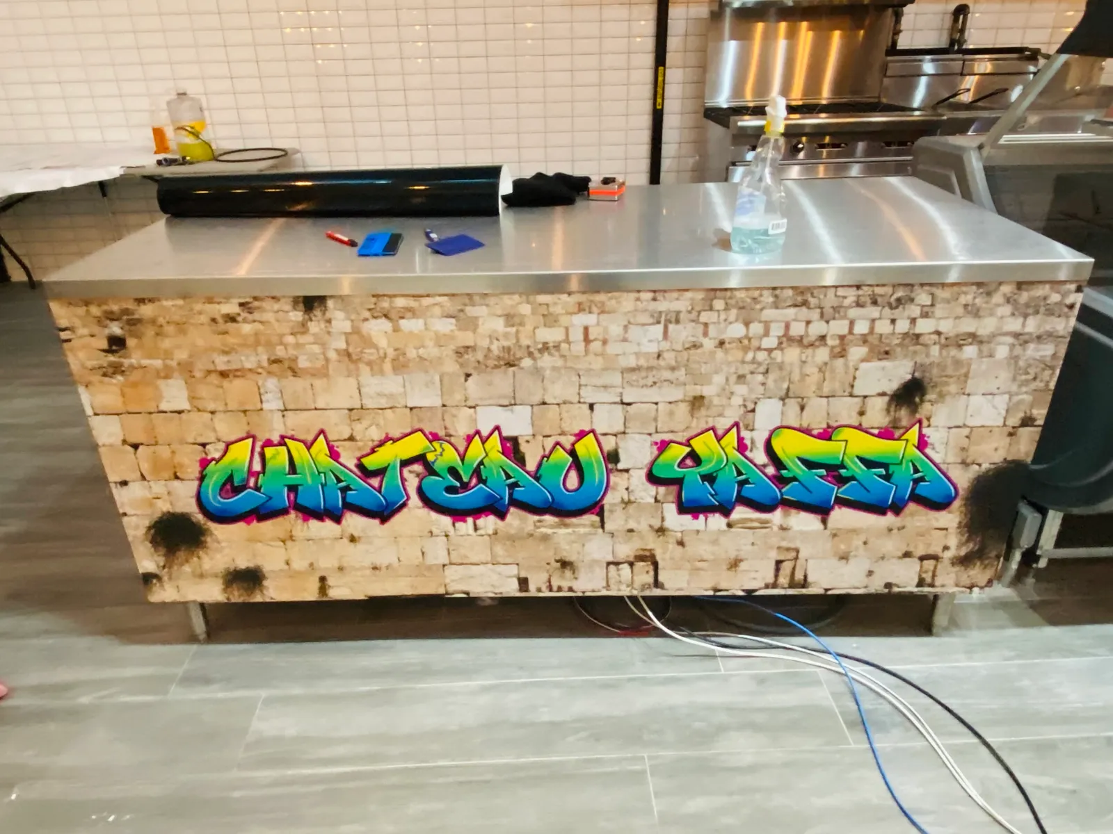 Custom printed reception desk graphic for NYC office