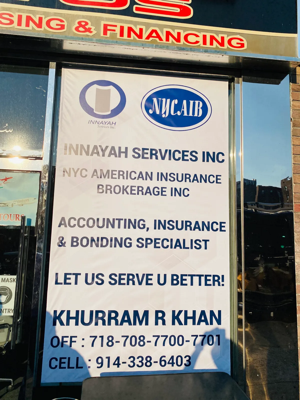 Innayah Services insurance and accounting banner in NYC