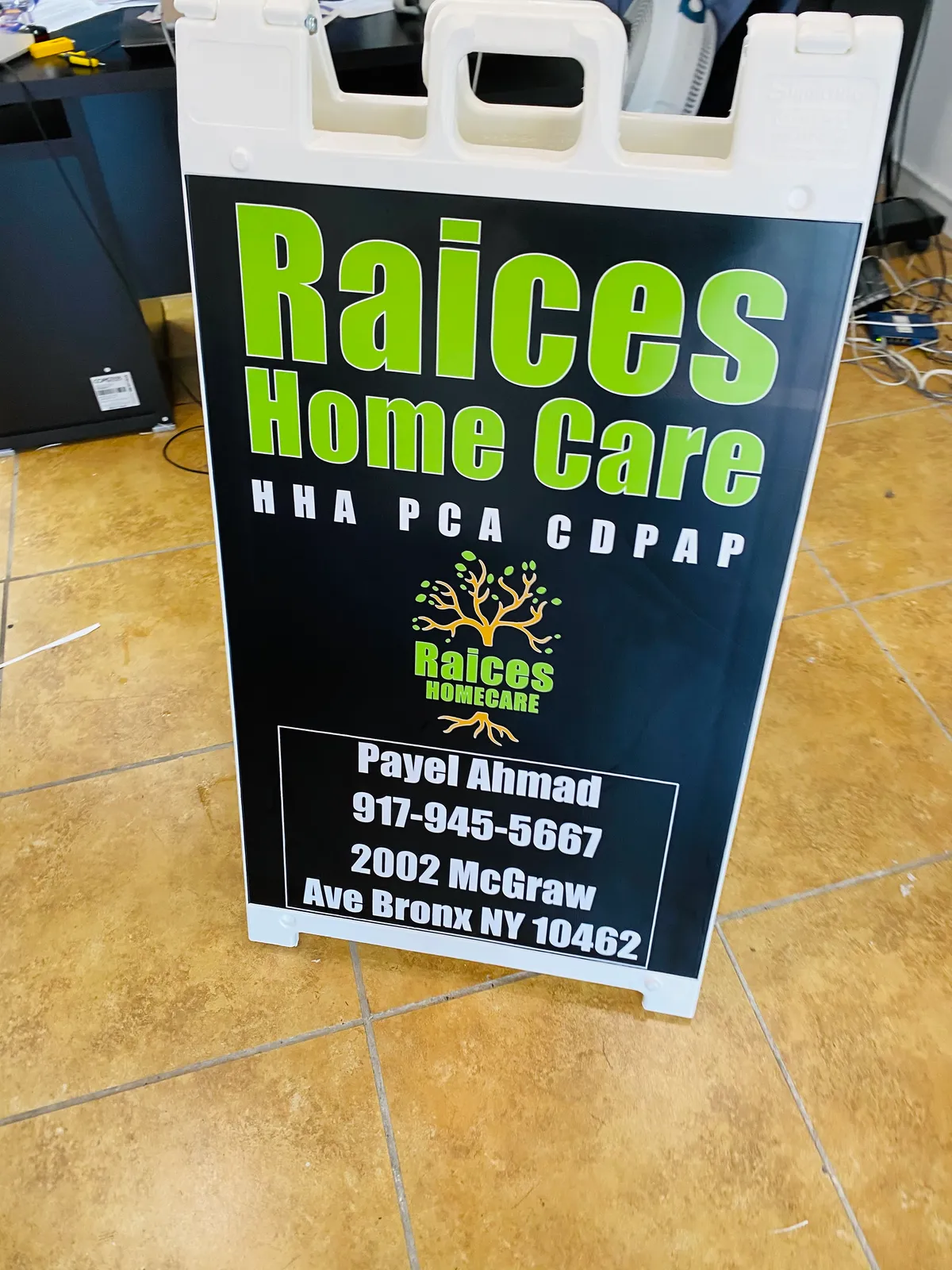 Raices Home Care printed banner for Bronx business