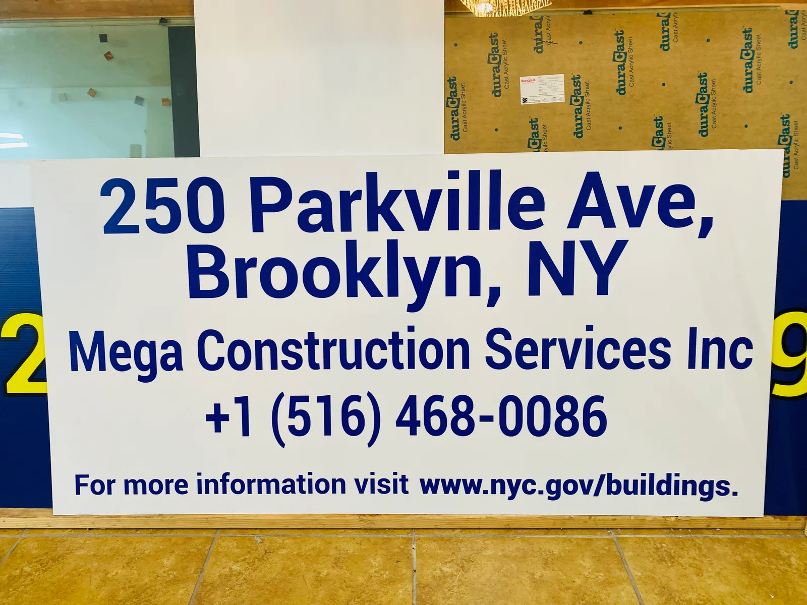 Construction site information panel for Parkville Ave Brooklyn project