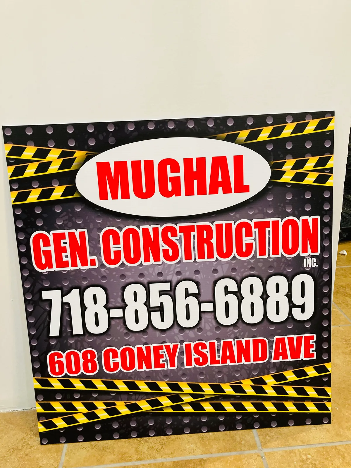 Mughal General Construction site sign panel in Brooklyn