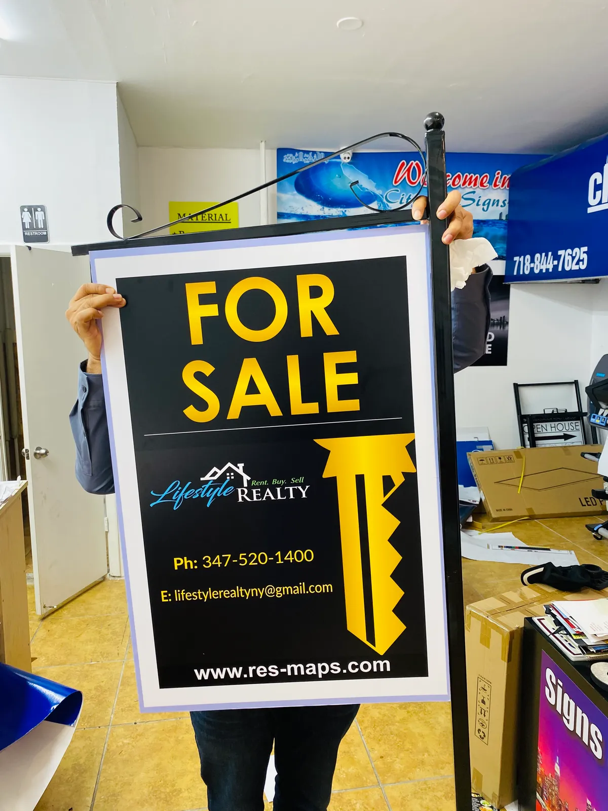 Lifestyle Realty For Sale panel sign fabricated in NYC shop