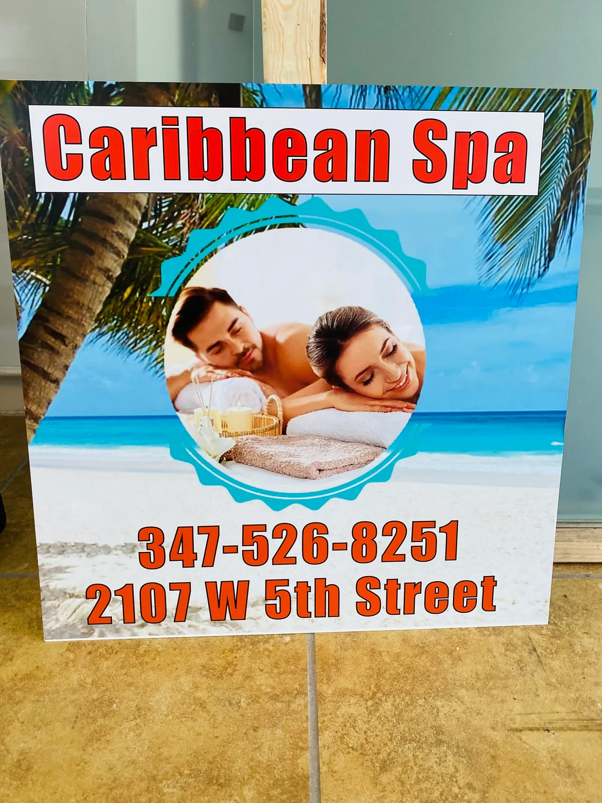 Printed advertising panel for New York spa business