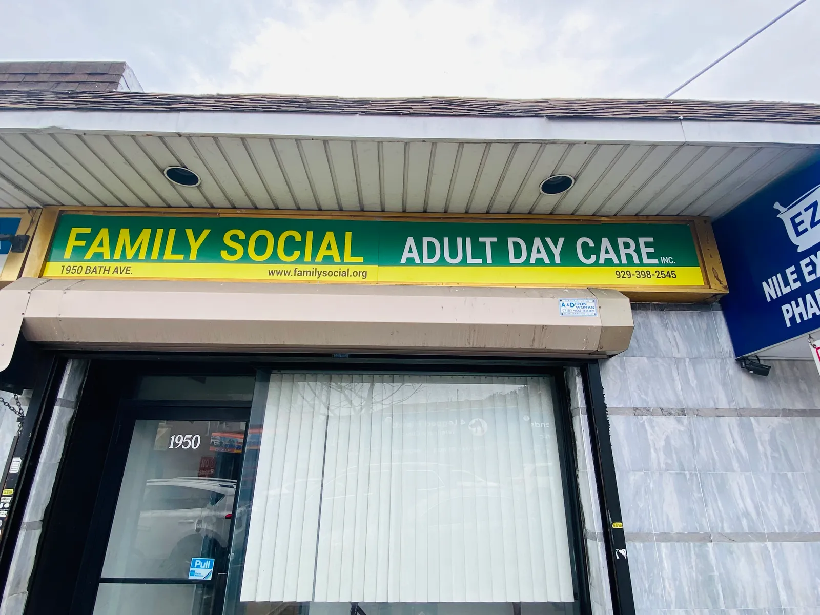 Family Social Adult Day Care storefront sign in New York