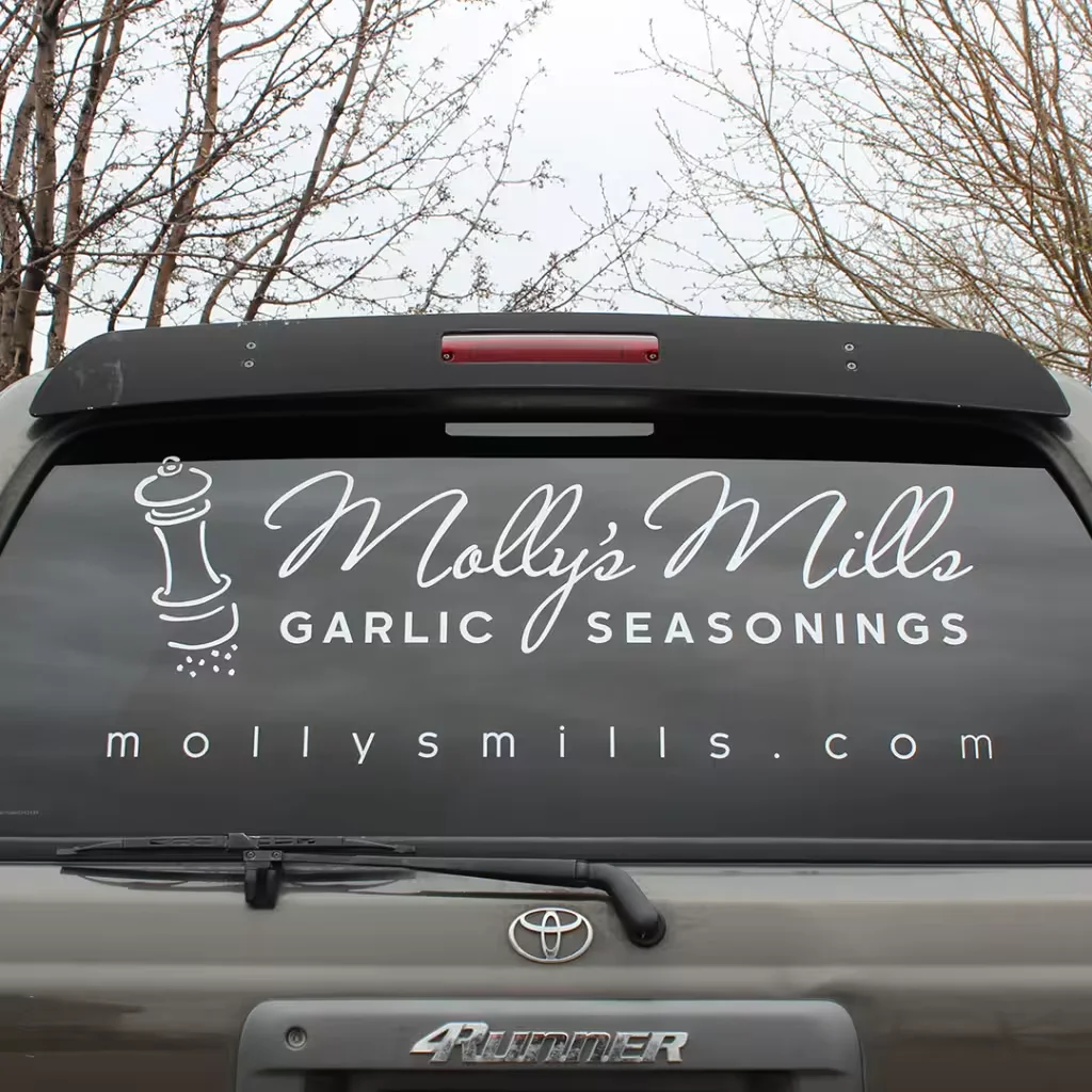 Vinyl lettering applied to service vehicle