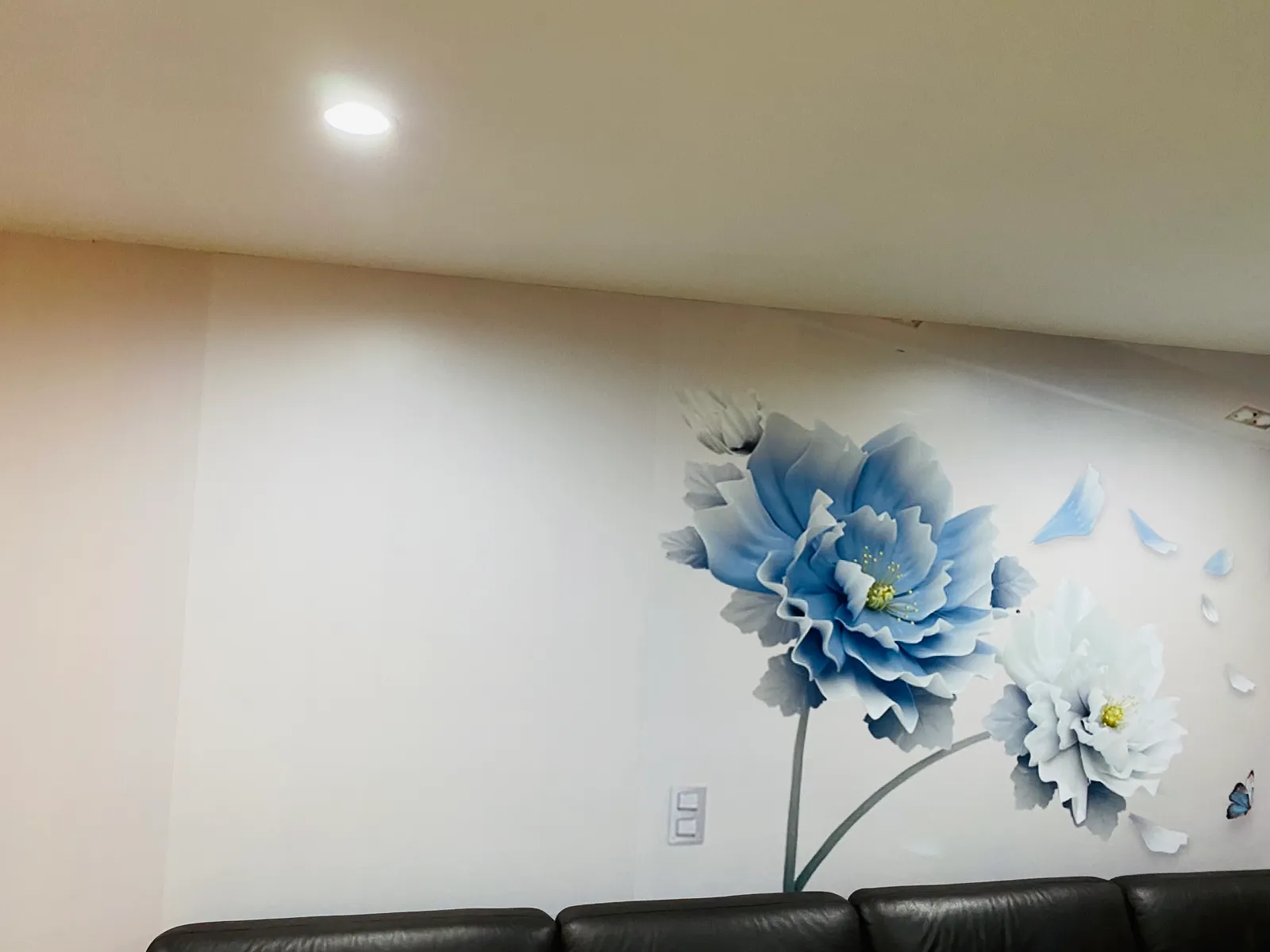 Blue floral wall art graphic installed in NYC interior